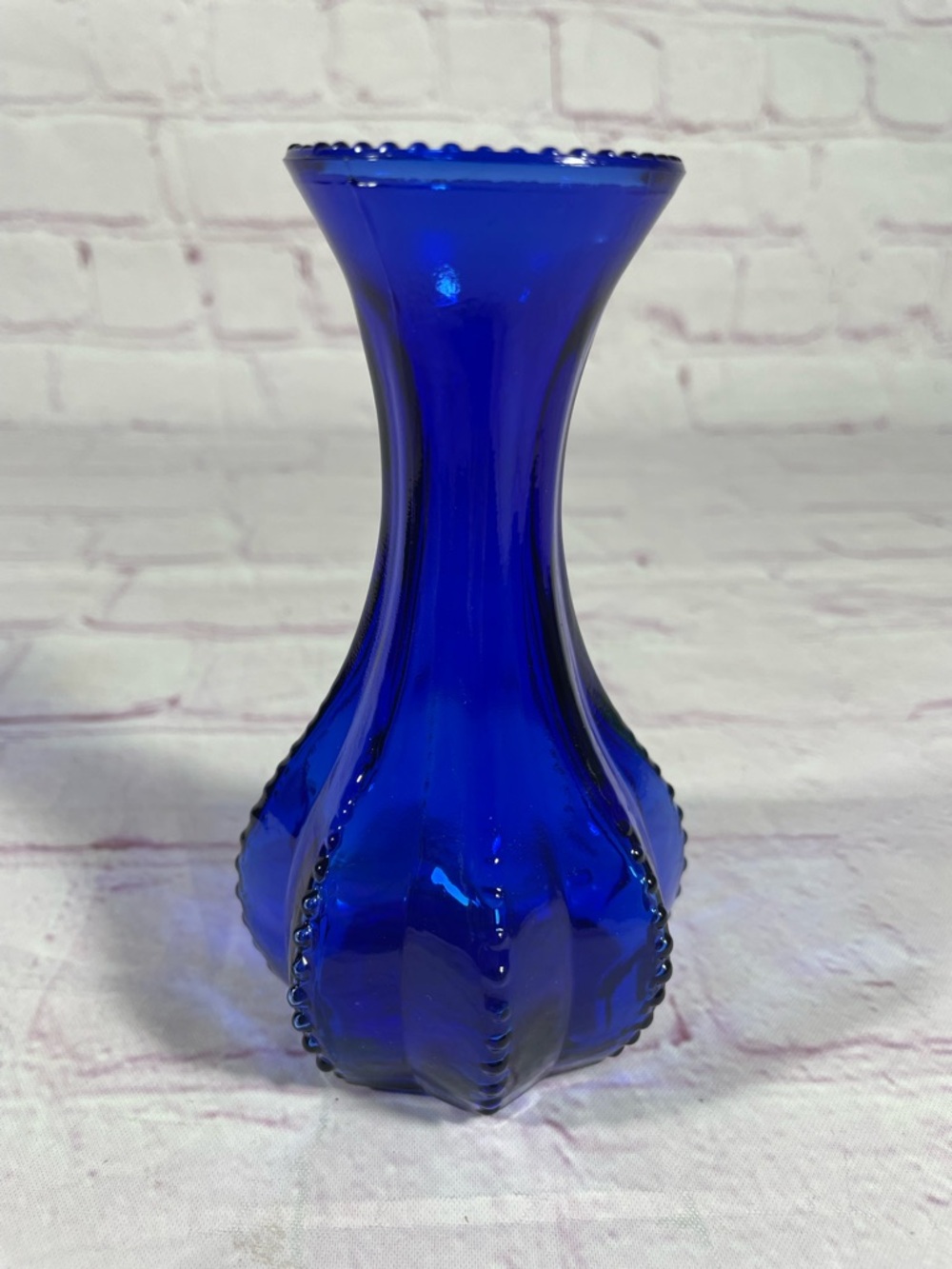 Vintage Indiana Glass Beaded Zipper Cobalt Blue Glass Bud Vase